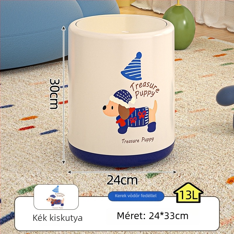 Dachshund motívumos műanyag szemetes, 12 L, hordó alakú, fedéllel, nappaliba és hálószobába, elegáns dizájn