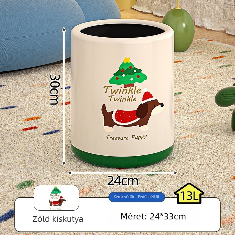 Dachshund motívumos műanyag szemetes, 12 L, hordó alakú, fedéllel, nappaliba és hálószobába, elegáns dizájn