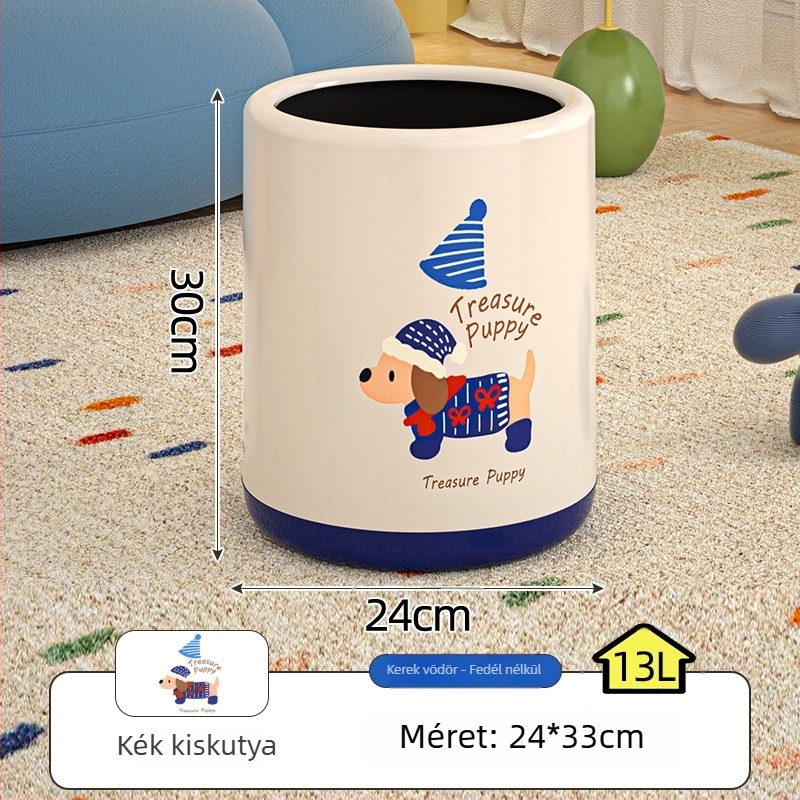 Dachshund motívumos műanyag szemetes, 12 L, hordó alakú, fedéllel, nappaliba és hálószobába, elegáns dizájn