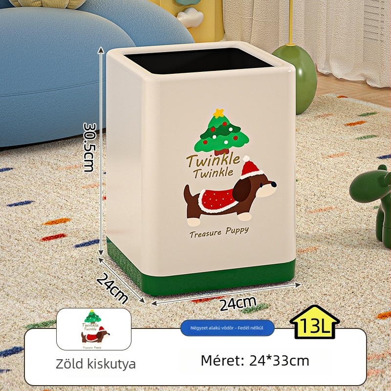 Dachshund motívumos műanyag szemetes, 12 L, hordó alakú, fedéllel, nappaliba és hálószobába, elegáns dizájn