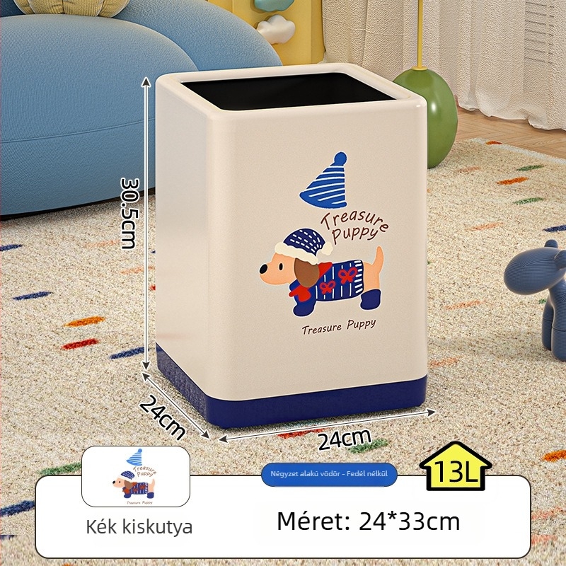 Dachshund motívumos műanyag szemetes, 12 L, hordó alakú, fedéllel, nappaliba és hálószobába, elegáns dizájn