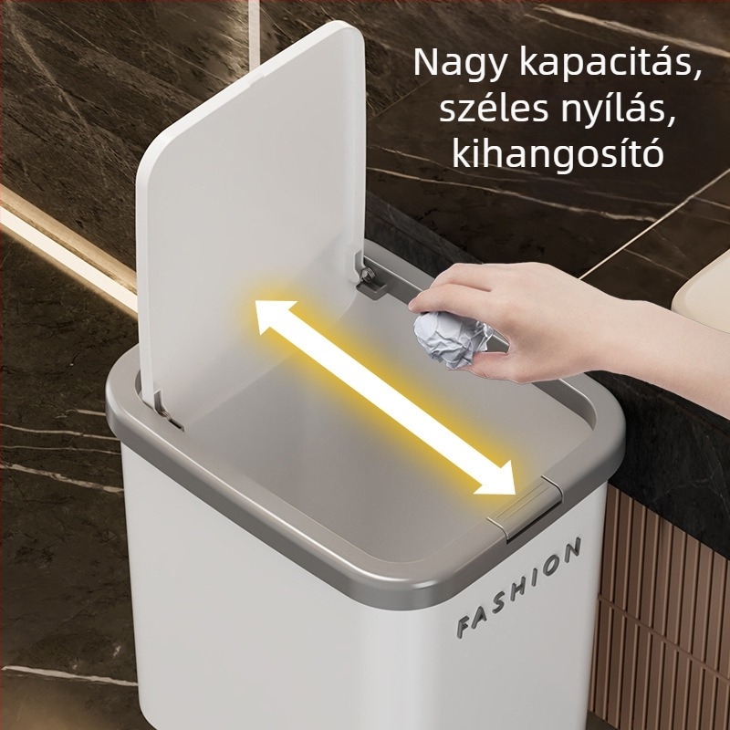 Fali szemetes nyomógombos fedéllel, négyszögletes, műanyag, 12 L vagy nagyobb, otthoni használatra (nappali, hálószoba, fürdőszoba)