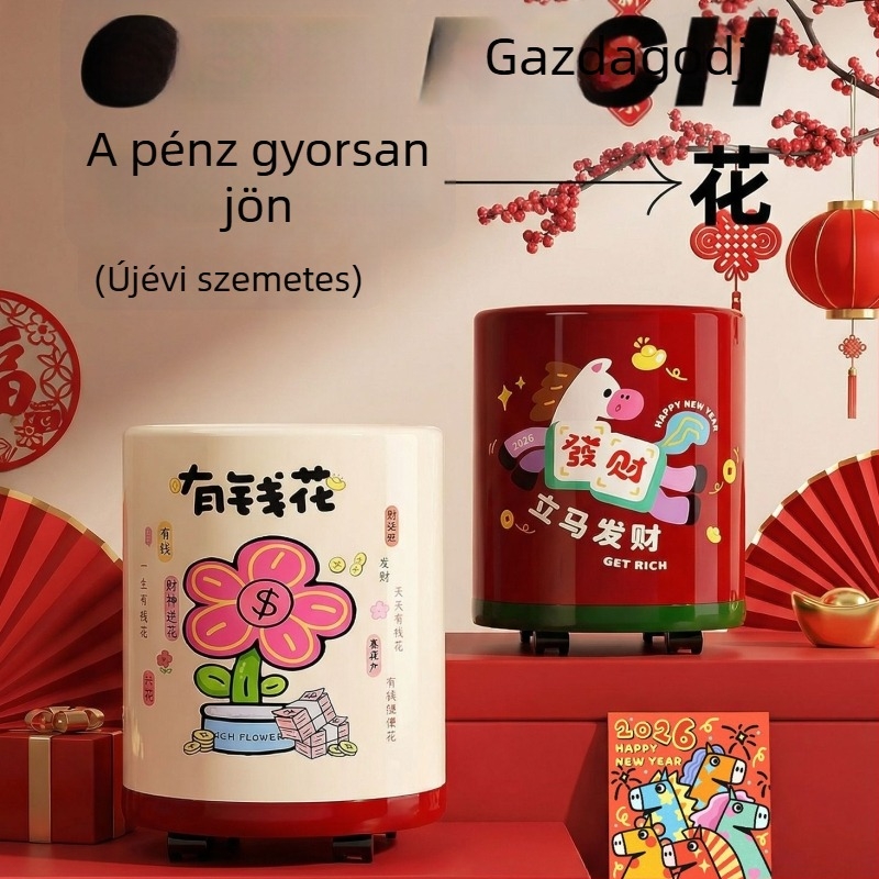Kerekekkel ellátott otthoni szemetes, ló éve dizájn, fedél, 8 literes, nappali és hálószoba számára