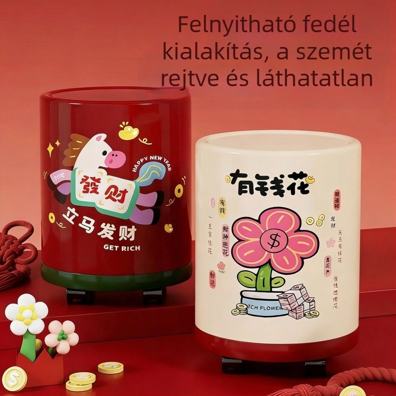 Kerekekkel ellátott otthoni szemetes, ló éve dizájn, fedél, 8 literes, nappali és hálószoba számára