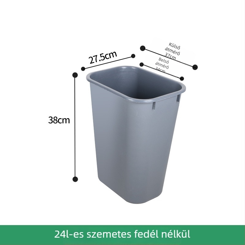 Nagy téglalap alakú szemetes fedél nélkül, műanyag konyha- és fürdőszobai kuka, szállodai és kültéri használatra