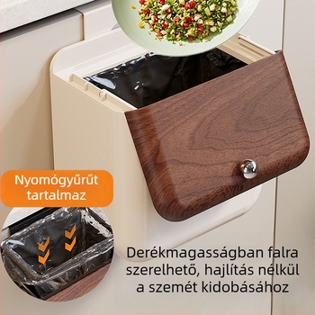 Középkori stílusú falra szerelhető szemetes, vákuumos rögzítéssel, 10 L kapacitás, 2025-ös modell, konyha, fürdőszoba és nappali számára, fedővel