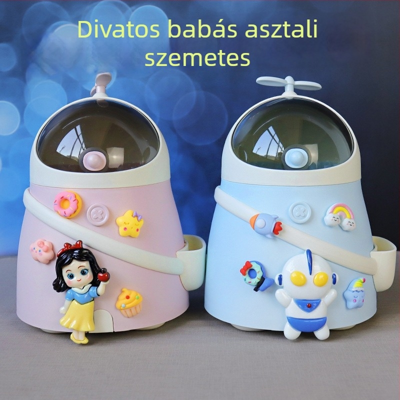 Kreatív, aranyos asztali szemetes fedővel – alkalmas iskolába, kollégiumba és otthonra; tartós tárolóedény.