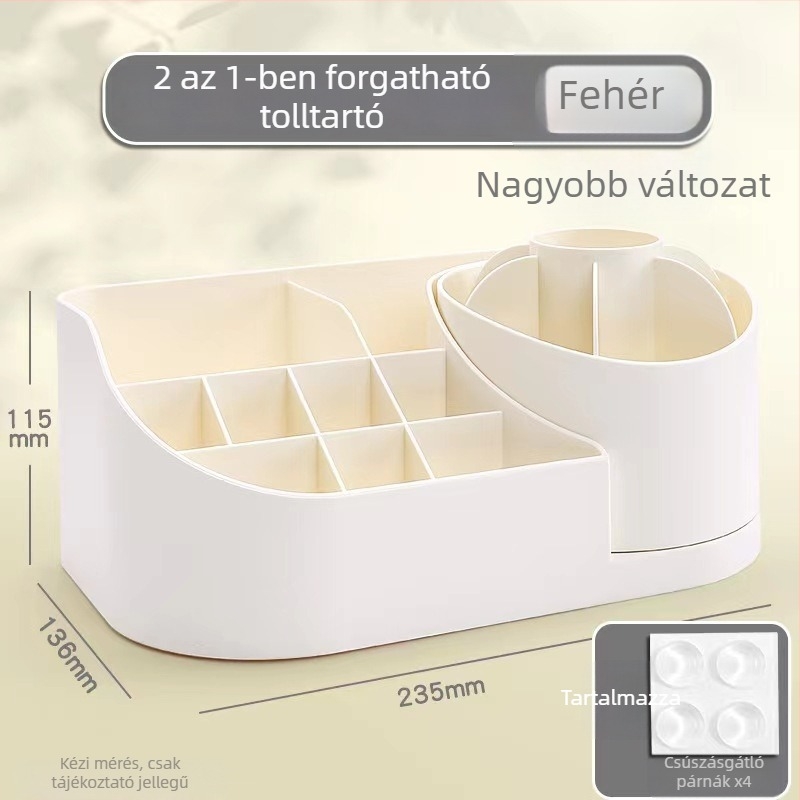 Forgó kozmetikai tároló doboz rekeszekkel ecsetekhez – asztali szervező