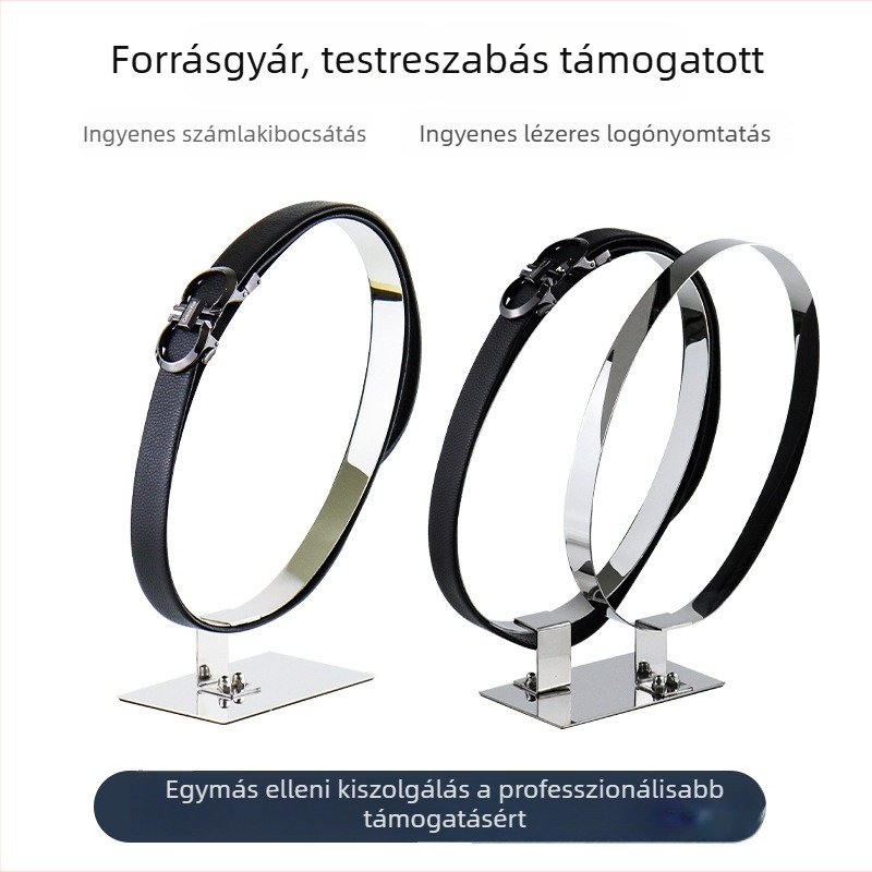 Oxidációtűrő rozsdamentes acél övkiállító állvány, szétszerelhető kivitel, egyrészes és kétszeres gyűrűs öv-támogatás, rekvizit a szekrényhez
