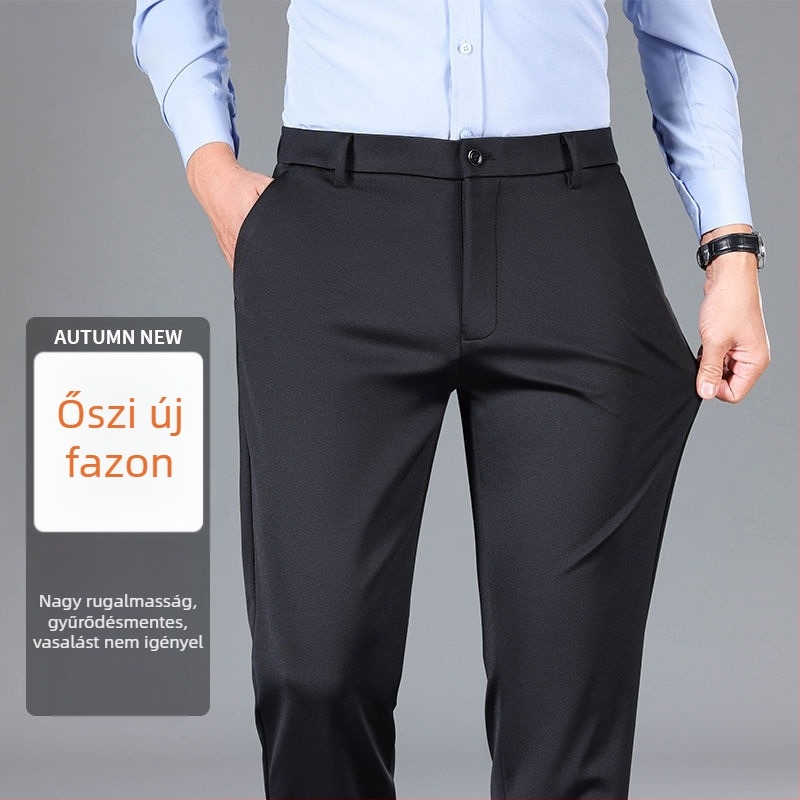 Férfi szabadidőnadrág téli, vastag fleece belsővel, elasztikus, egyenes szabás, magas derék, klasszikus stílus