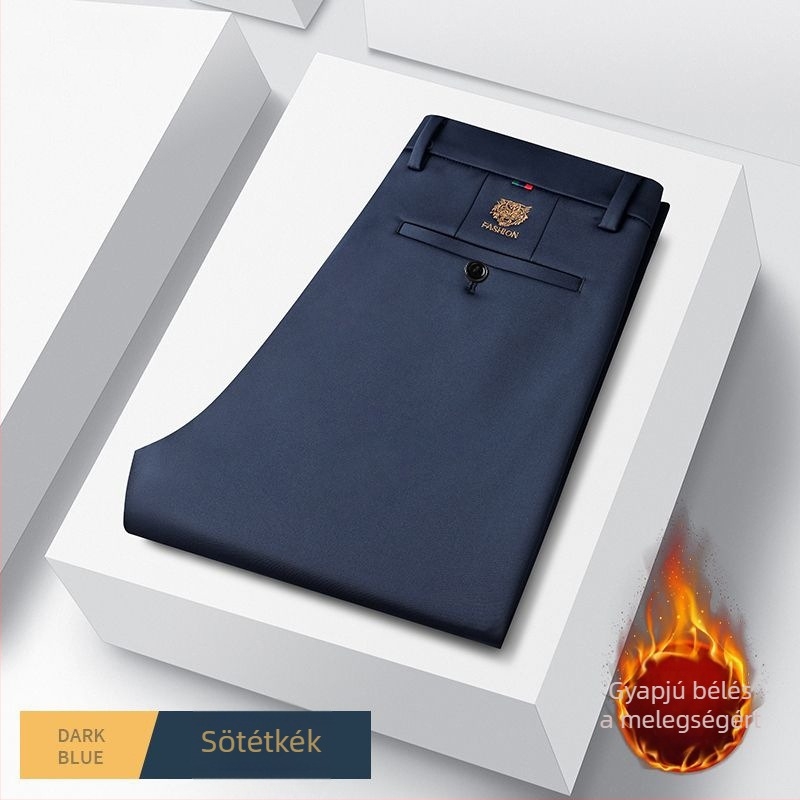 Férfi szabadidőnadrág téli, vastag fleece belsővel, elasztikus, egyenes szabás, magas derék, klasszikus stílus