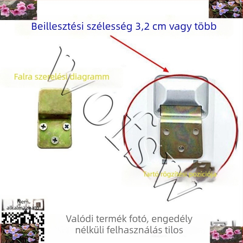 Fali elektromos ventilátorhoz szerelő készlet: fallemez, kampó és vas alkatrészek.