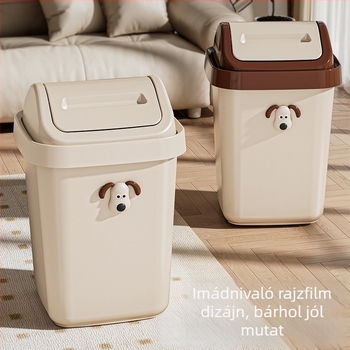Négyszögletes hulladékgyűjtő felnyitható fedéllel, aranyos kölyökkutya dizájnnal, nappali, hálószoba, fürdőszoba és iroda számára, 12 L+