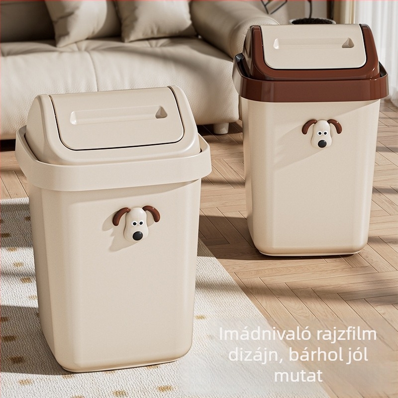 Négyszögletes hulladékgyűjtő felnyitható fedéllel, aranyos kölyökkutya dizájnnal, nappali, hálószoba, fürdőszoba és iroda számára, 12 L+