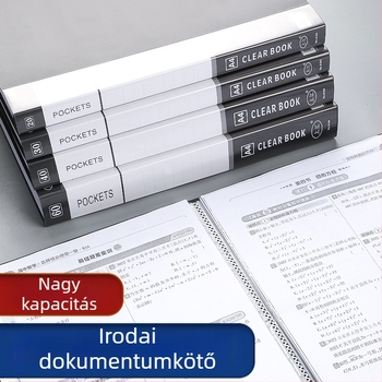 Fekete A4-es mappa átlátszó betétzsebekkel, többszintes információs szervező dokumentumokhoz és tananyagokhoz