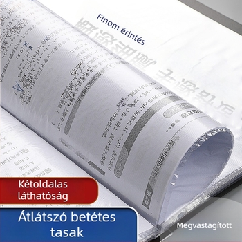 Fekete A4-es mappa átlátszó betétzsebekkel, többszintes információs szervező dokumentumokhoz és tananyagokhoz