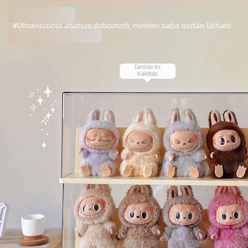Labubu átlátszó kiállítódoboz vak dobozokhoz, tárolási és kiállítási megoldás Labubu figurákhoz a Pop Mart-tól