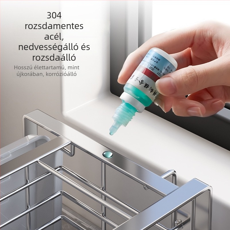 304 rozsdamentes acél leeresztő polc, keskeny élű konyhai tároló, többfunkciós leeresztő kosár edényekhez