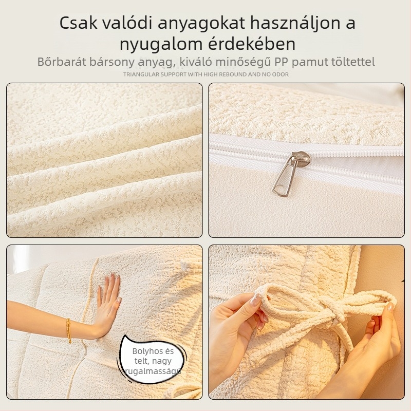 Krémszínű ágy oldalsóvédő huzat puha párnázott háttámlával, ütésvédő, porálló, levehető