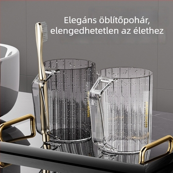 Átlátszó szájöblítő pohár fogantyúval, hengeres kialakítású