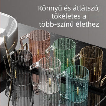 Átlátszó szájöblítő pohár fogantyúval, hengeres kialakítású