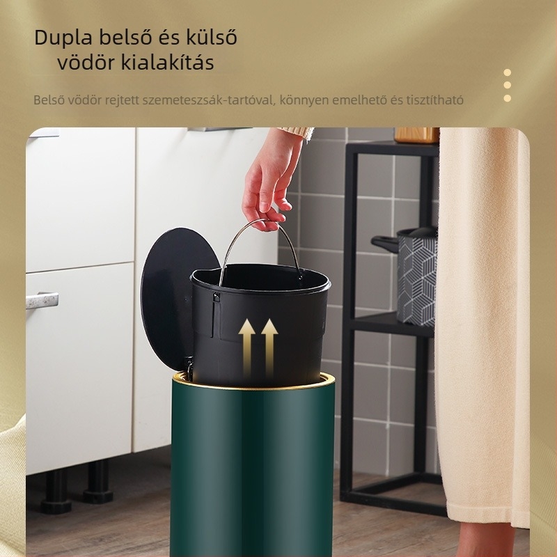 Rozsdamentes acél pedálos szemetes fedővel, 8 L, hordó alakú, konyha, fürdőszoba, nappali és iroda számára