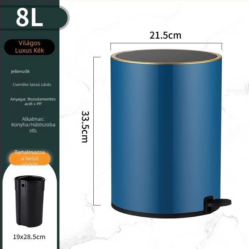 Rozsdamentes acél pedálos szemetes fedővel, 8 L, hordó alakú, konyha, fürdőszoba, nappali és iroda számára