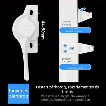 828 félhold zár fehér színben, csúszó ajtók és ablakokhoz, alumíniumötvözet