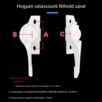 828 félhold zár fehér színben, csúszó ajtók és ablakokhoz, alumíniumötvözet