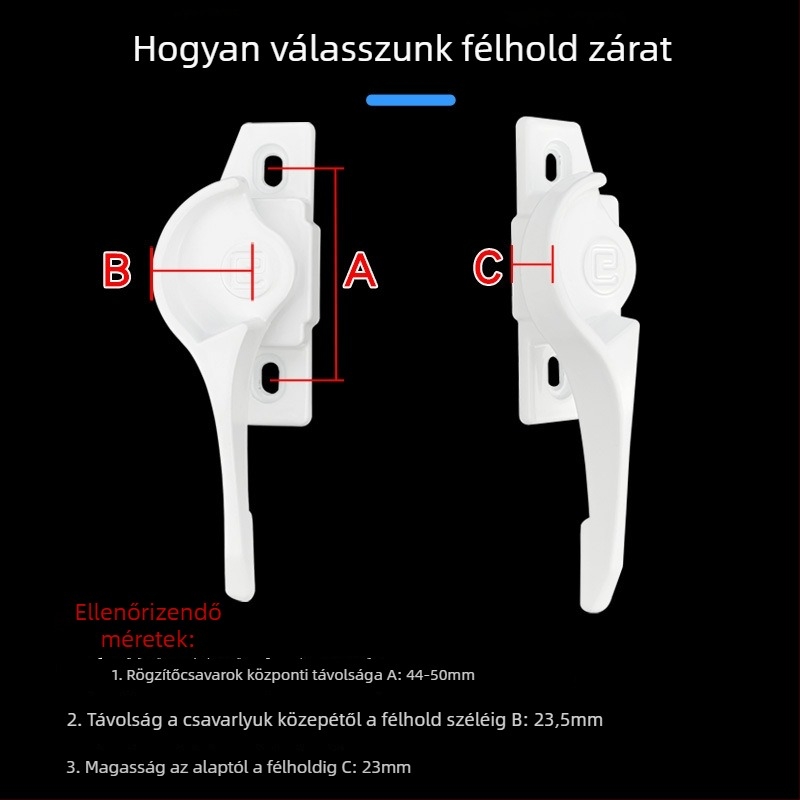 828 félhold zár fehér színben, csúszó ajtók és ablakokhoz, alumíniumötvözet