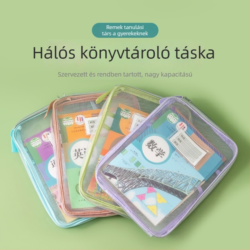 L alakú dokumentumtáska hálós háromrétegű rendszerezővel, cipzárral, nagy kapacitású