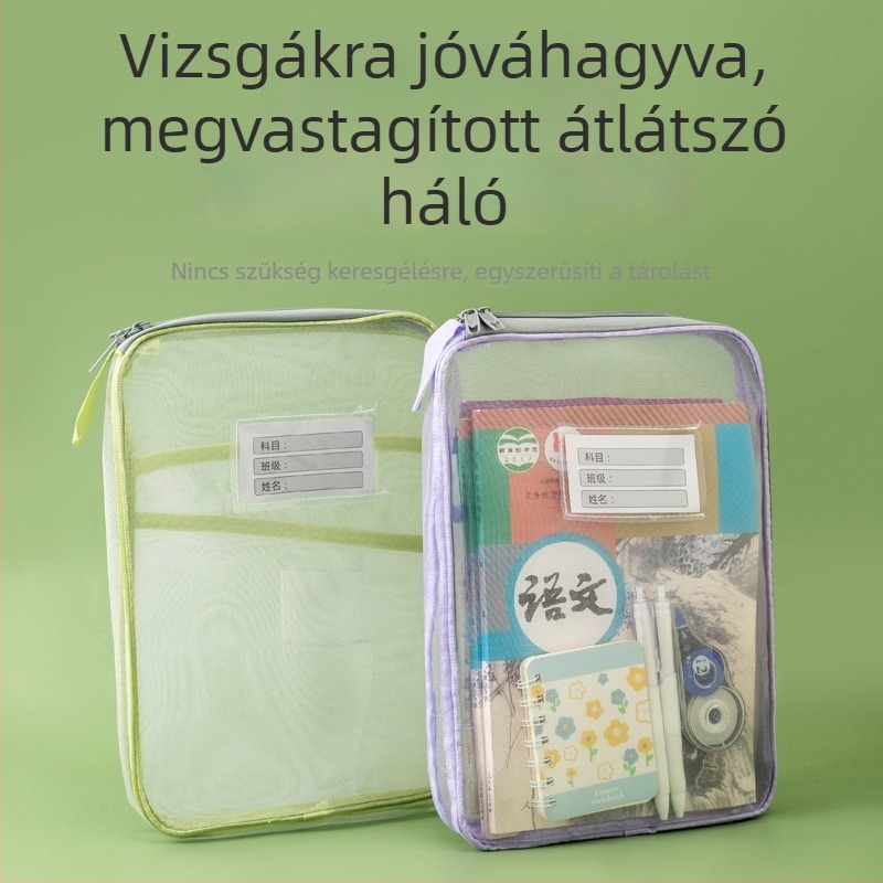 L alakú dokumentumtáska hálós háromrétegű rendszerezővel, cipzárral, nagy kapacitású