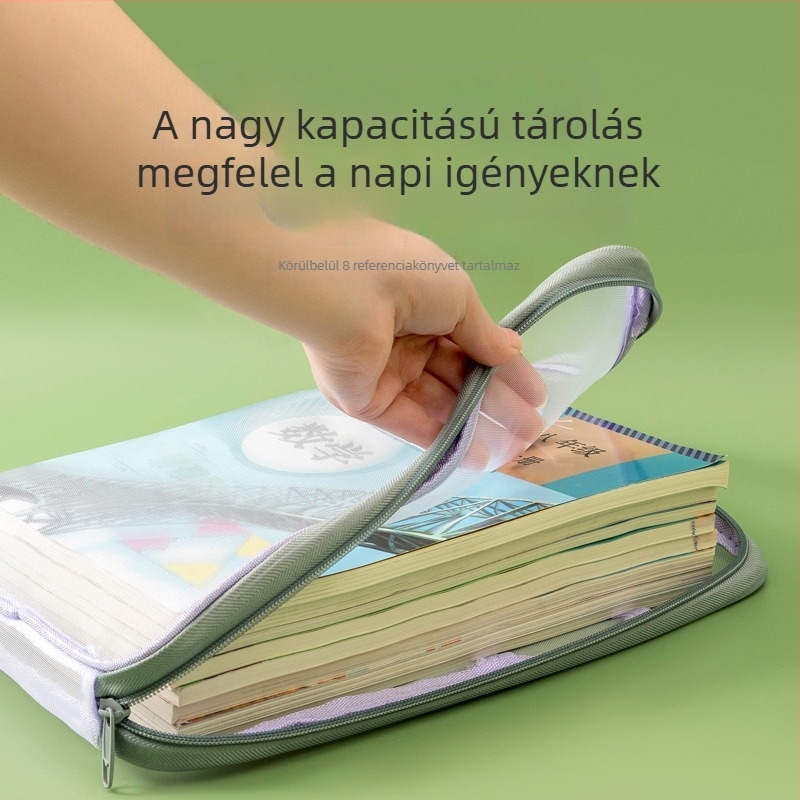 L alakú dokumentumtáska hálós háromrétegű rendszerezővel, cipzárral, nagy kapacitású