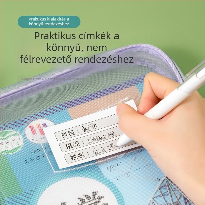 L alakú dokumentumtáska hálós háromrétegű rendszerezővel, cipzárral, nagy kapacitású