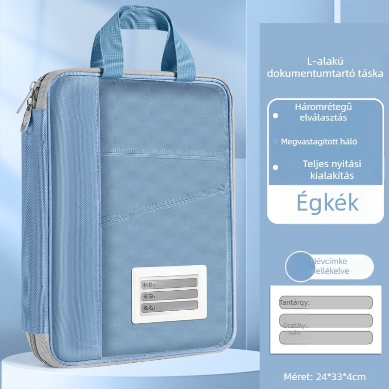 L-alakú tantárgyak rendező táska, átlátszó irattartó táska, cipzáros hálós táska, középiskolai tanulmányokhoz való kézitáska, könyv szállító táska