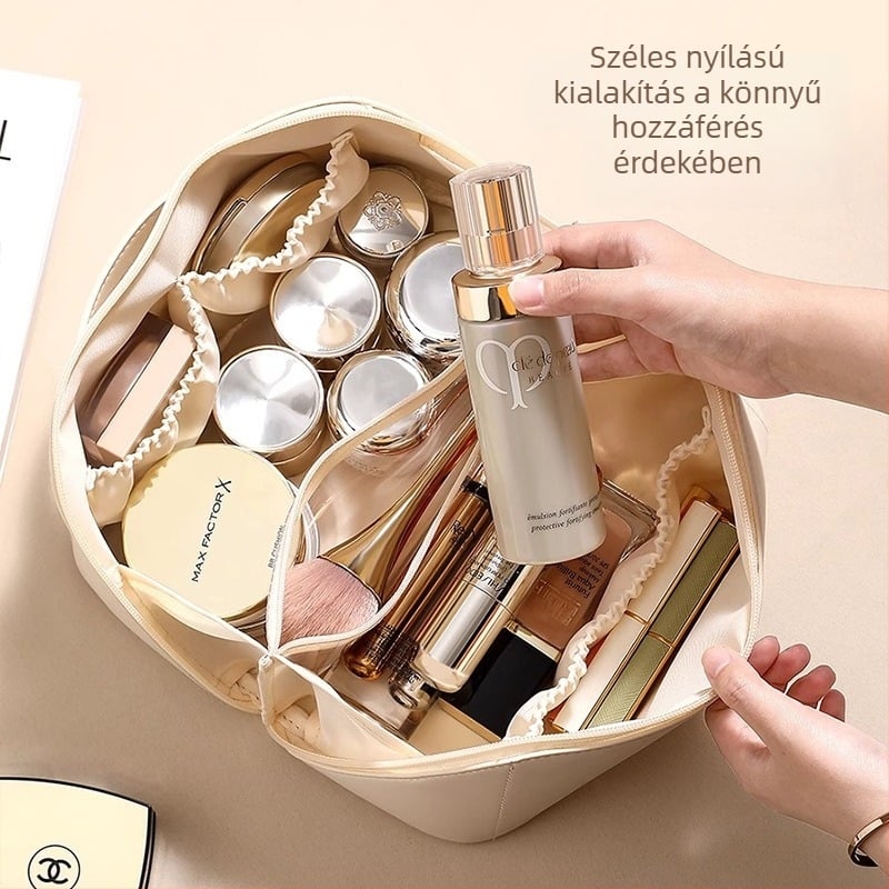 PU bőr kozmetikai táska utazáshoz, kubus alakú, nagy kapacitású sminktáska és ecset tároló