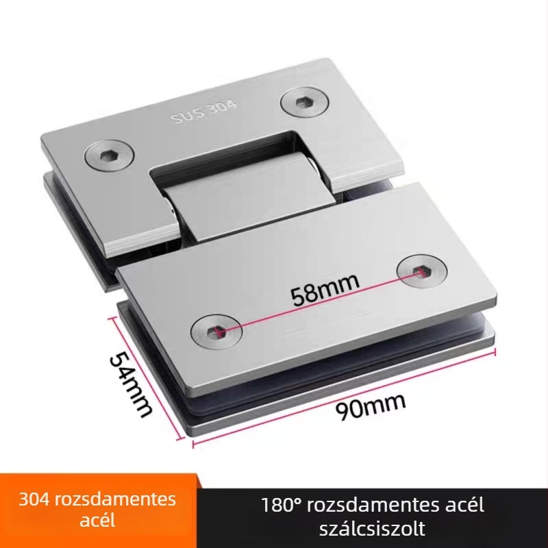 180°-os fürdőszobai üvegajtó clamp, 304 rozsdamentes acélból, keret nélküli zuhanyhoz