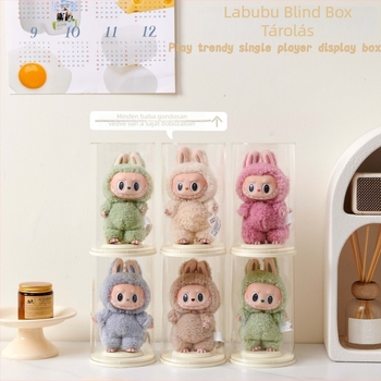 Labubu vinil baba – porvédő huzat, védőtok, babaállvány és plüss kiállító doboz