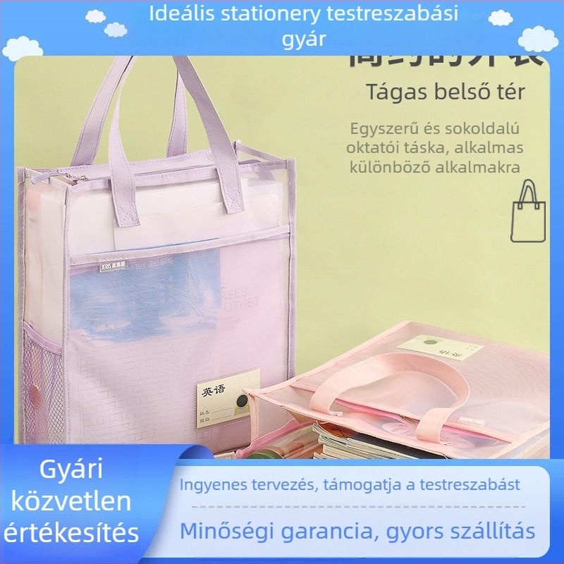 Jerris 6081 Átlátszó nejlonhálós dokumentumtáska cipzárral, A4 méret, tananyagokhoz