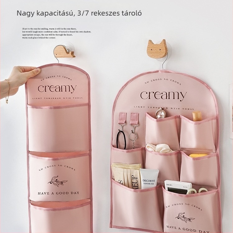 Textil falra szerelhető tároló táska – kreatív, többfunkciós függő tároló hálószobába, ajtóhoz és szekrénybe