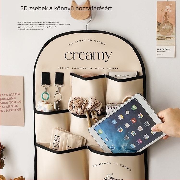Textil falra szerelhető tároló táska – kreatív, többfunkciós függő tároló hálószobába, ajtóhoz és szekrénybe