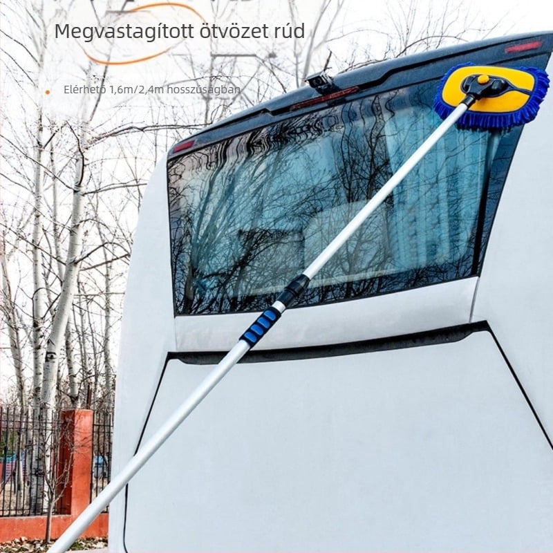 Autómosó mop vastag sörtéjű kefével autókhoz és nagy teherautókhoz, hosszú teleszkópos nyél