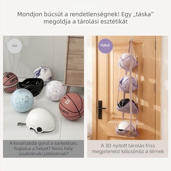 Falihoz szerelt labdák és sporteszközök tároló táska