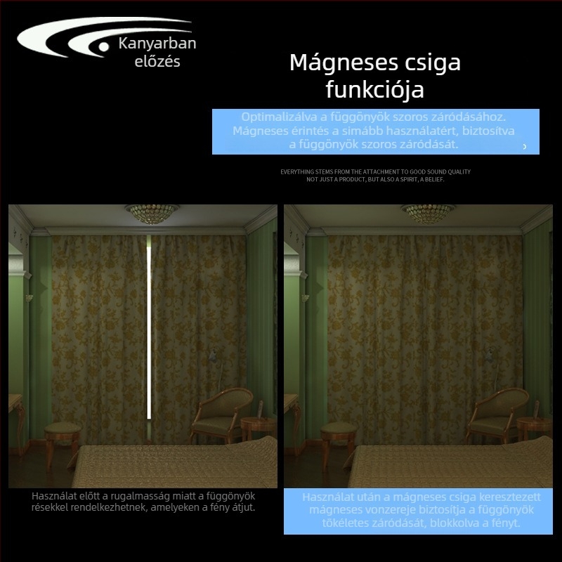 Mágneses műanyag függönycsúszka egyenes és íves sínhez, teljes fedés, fényzáró