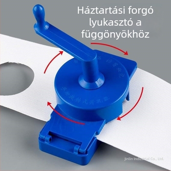 Kézi forgó lyukasztó eszköz függönyökhöz és szövetekhez, öv-/szalaggyűrűk és körgyűrűk nyílásainak készítéséhez