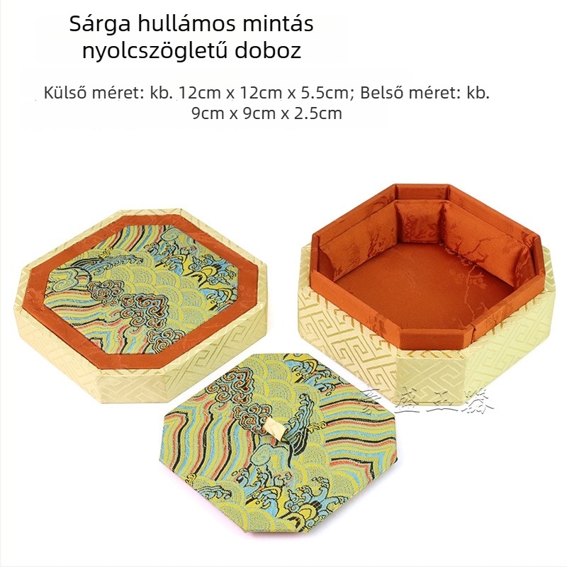 Új kínai stílus – hímzett selyem-szatén belsővel, nyolcszögletű ékszerdoboz karkötők tárolására, ajándékdoboz