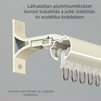 Integrált függönyrúdsín, alumínium ötvözetből, 6,7 m, 90° hajlat, oldalsó felszerelés