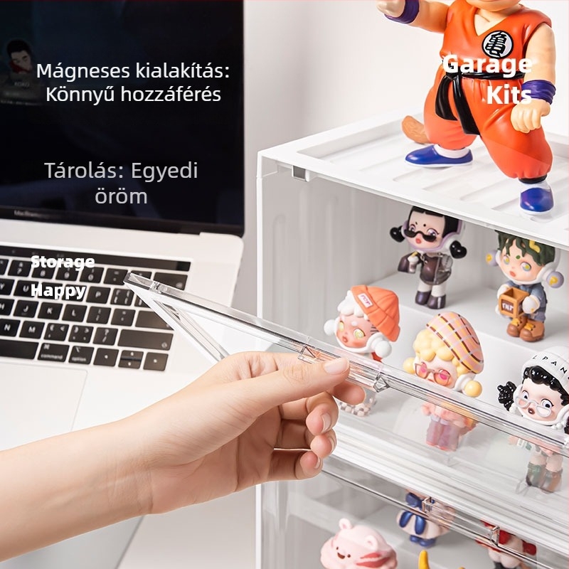 Nagy méretű akril bemutató doboz babáknak, Popmart fedéllel