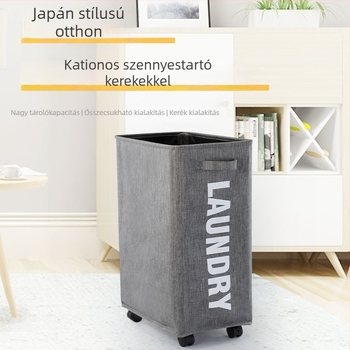 Textil szennyes ruhás kosár kerekekkel, nagy méret, összecsukható tároláshoz