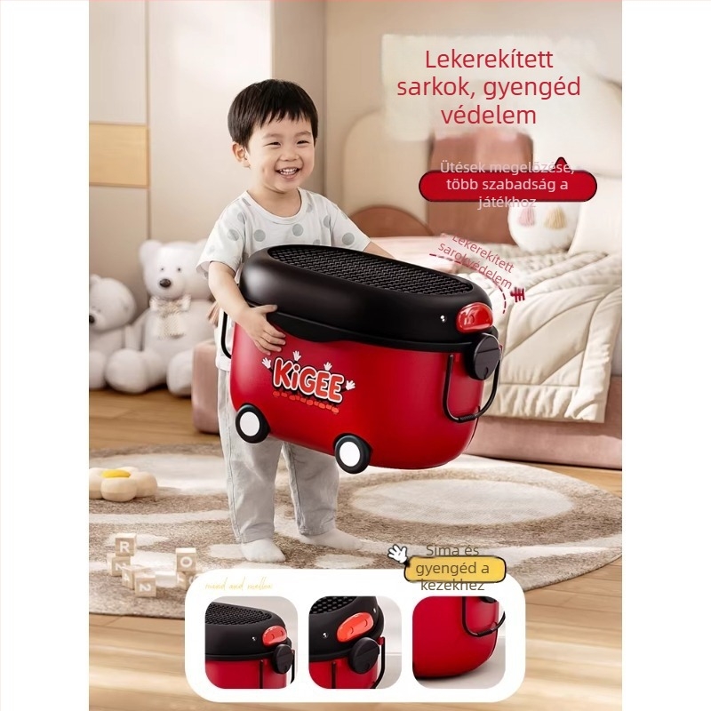 Rajzfilmszerű játéktároló doboz kerékkel, 20–30 L kapacitás, 3 darabos készlet, játékokhoz, ruhákhoz és könyvekhez